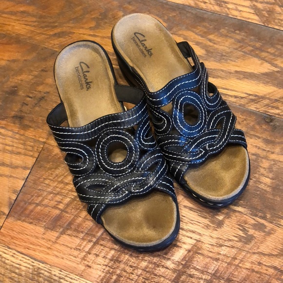 Clarks Shoes - CLARKS bendables wedge slip on black sandals